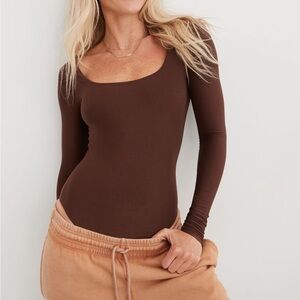Aerie Chocolate Brown Smoothez Long Sleeve Bodysuit